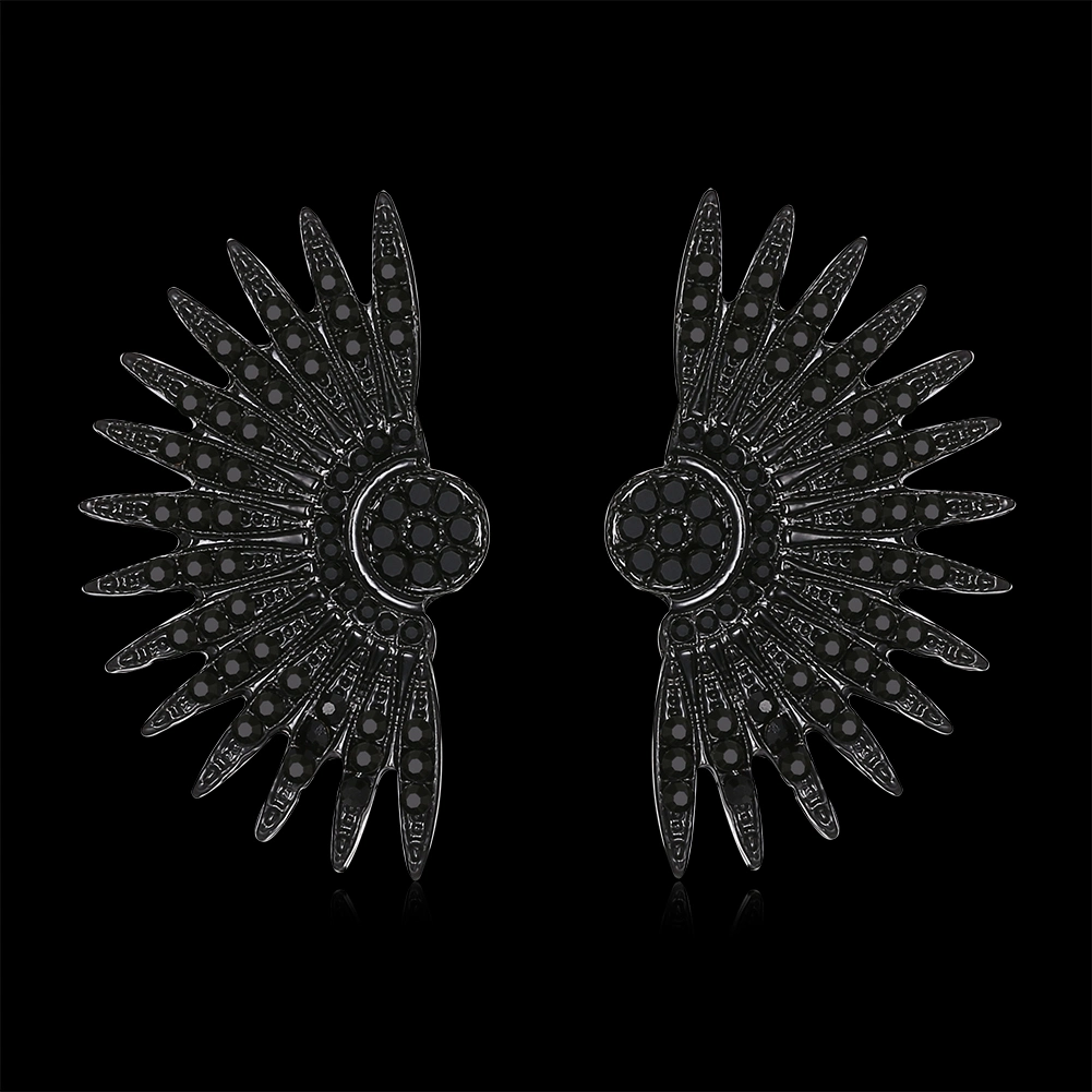 Exaggerated Wings Shape Gun Black Plated Earrings for Fashion Women
