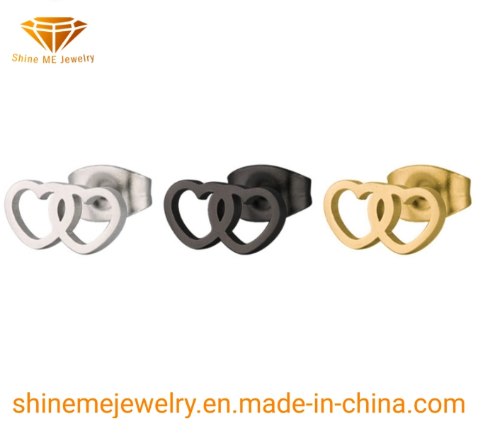 Fashion Jewelry Titanium Stainless Steel Double Love Earrings Simple Temperament Cute Ear Jewelry Hypoallergenic Earstuds Er2901