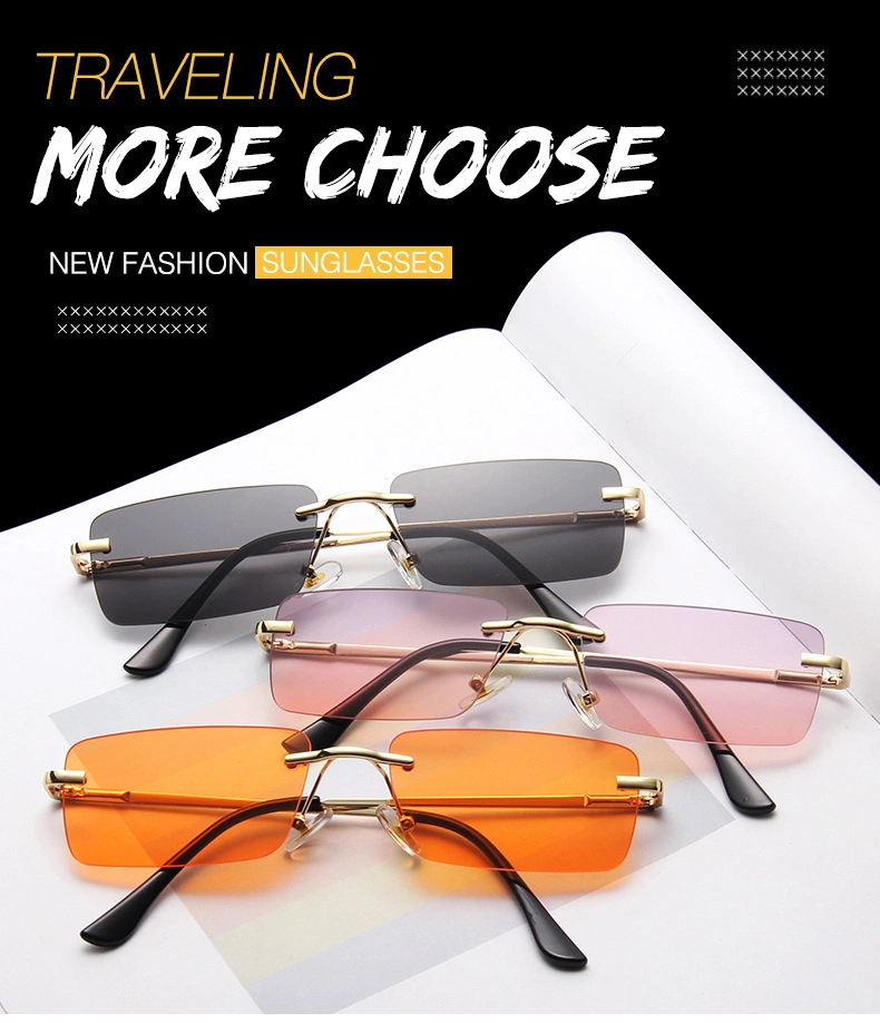 2020 Ready Stock UV400 Protect Stylish Rectangle Metal Rimless Sunglasses for Women and Men
