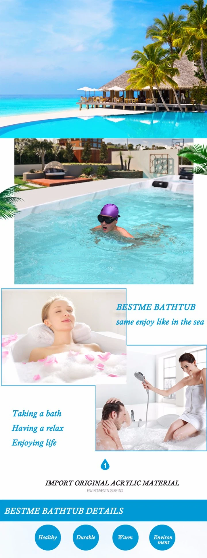 Acrylic Bathtub Cheaper Price Design Bathroom Free-Standing SPA Massage Tub Kb-395