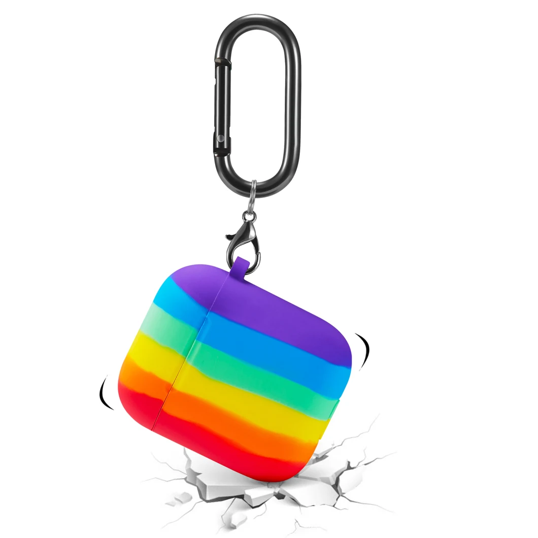 Silicone Shockproof Rainbow Earphone Case with Keychain Earpods Case for Apple Airpods PRO