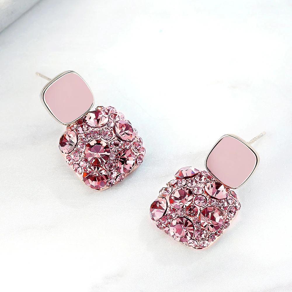 Hot Sales Gun & Rose Pink and Black Gold Plated Dangle Earrings with Crystals Paved Round Vintage Earrings Jewelry