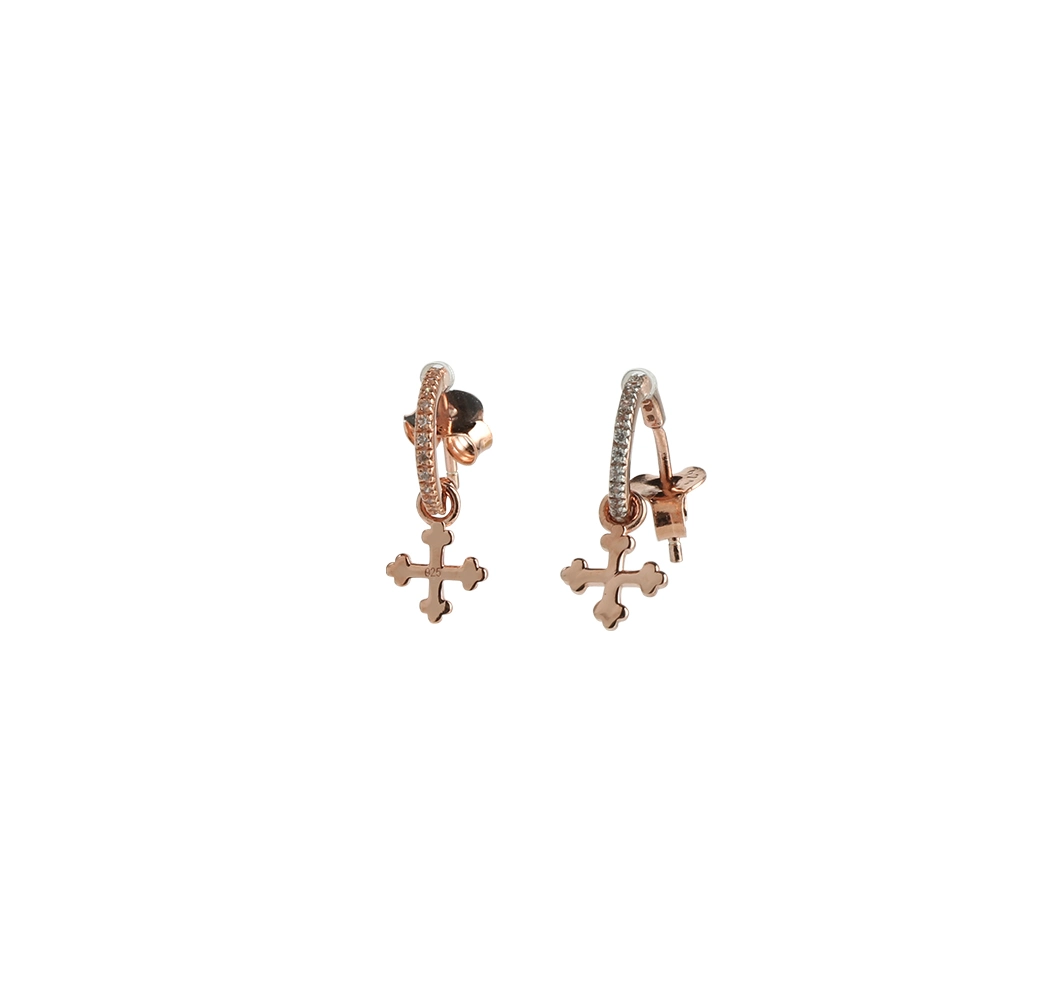 Fashion 925 Sterling Silver Hoop Earrings 18K Gold Plated Faith Cross Drop Earrings