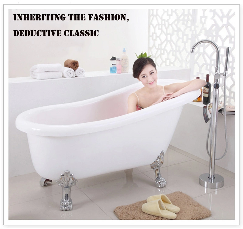 America Popular with Mosaic Design Freestanding Acrylic Clawfoot Bathtub