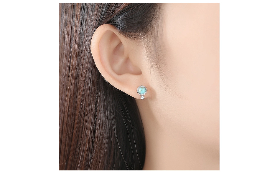 925 Sterling Silver Round Turquoise Paved CZ Stud Earrings