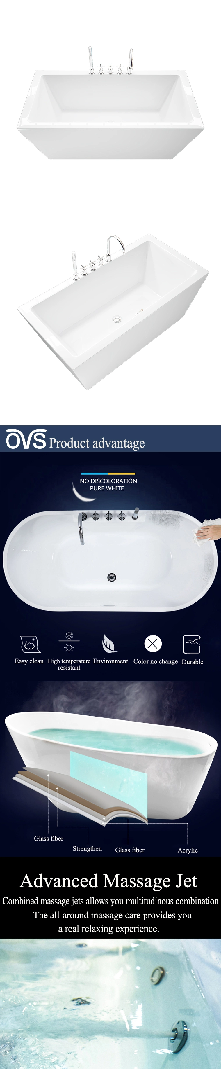 Hydromassage Acrylic Freestanding Bathtub Acrylic Freestanding Bathtub with Drain Stainless Steel Legs (BJ6043)