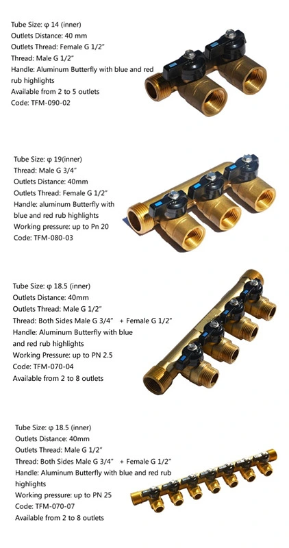 Brass Pipe Exhaust 4 Ways Manifold with Nature Brass Color
