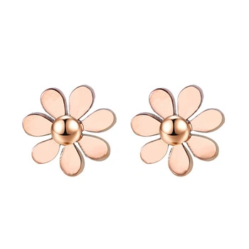 Fashion Jewelry Stainless Steel Rose Gold Color Ear Piercing Earrings Flower Stud Earrings for Women