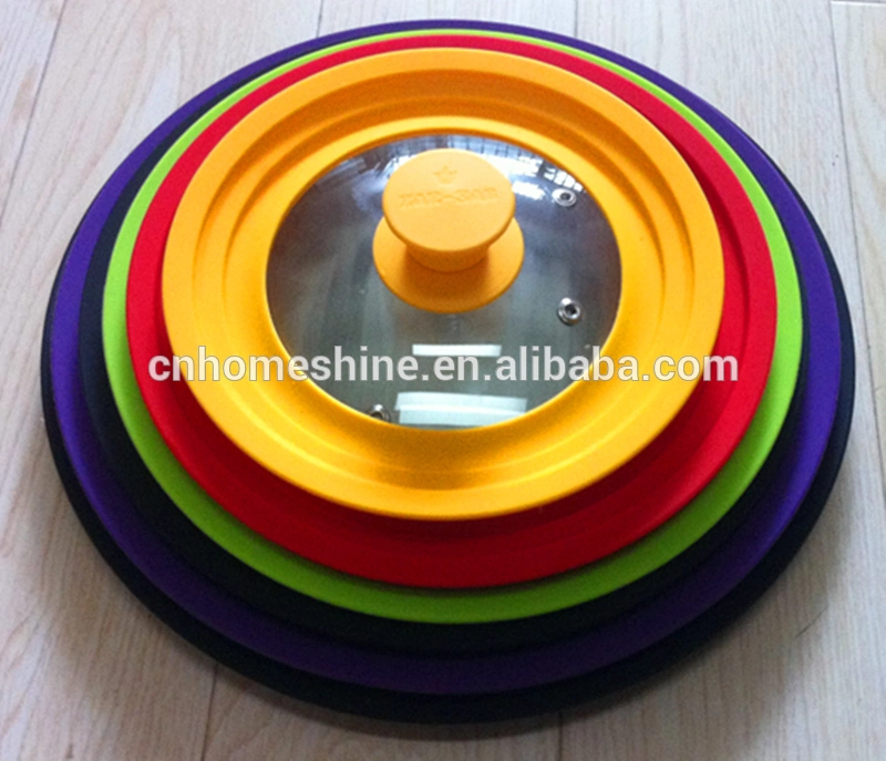 Customised Multi-Function Kitchen Tool Silicone Glass Pot Cover Lid with Knob