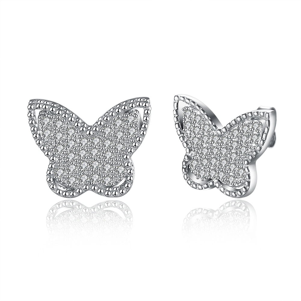 925 Sterling Silver Butterfly Shape Ear Stud Zircon Earrings