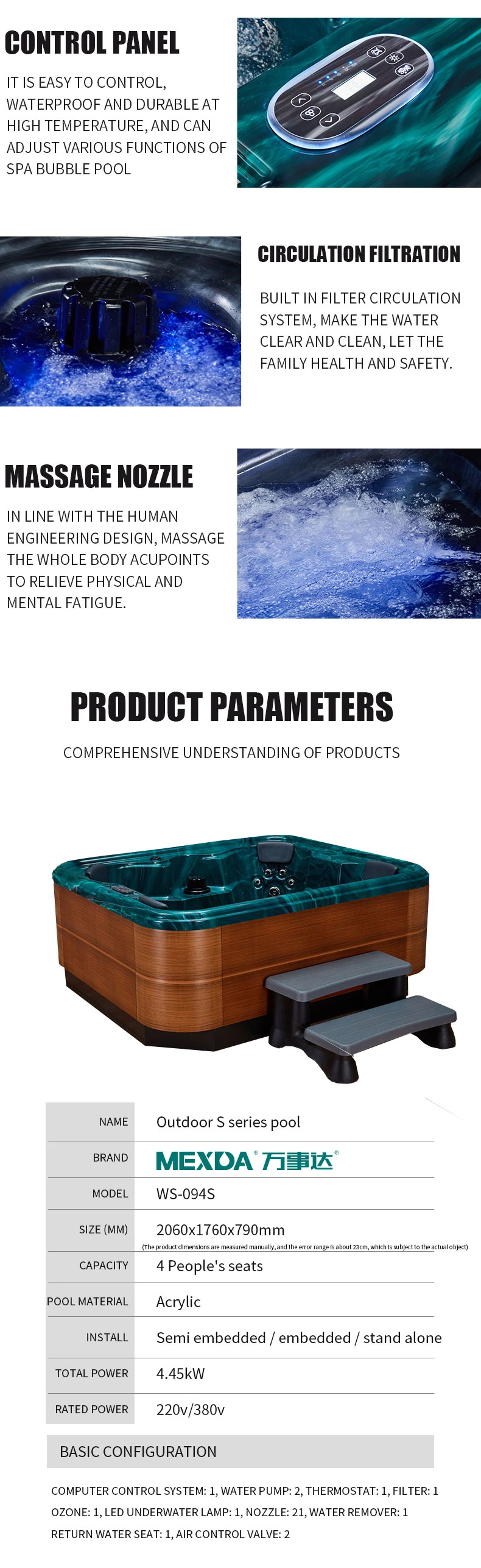 2021 New Hot Tub with Water Pumps and Massage Jets Cozy SPA Bathtub