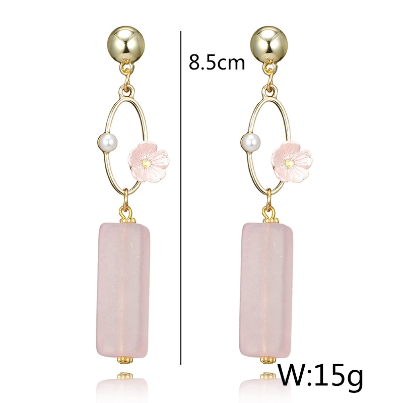 Fancy Candy Color Rectangle Pearl Flower Stud Earrings for Girls Jewelry