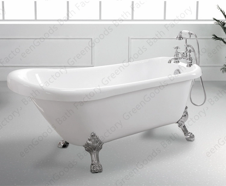 Greengoods Sanitary Ware Acrylic White Clawfoot Tub with Silver Feet