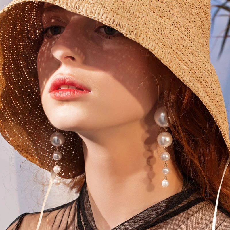 2018 New Korean Elegant Design Simulated Pearl Long Tassel Earrings Women Fashion Shiny Zircon Drop Pendiente