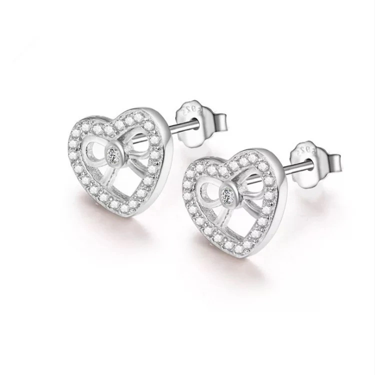 Zirconia Stud Heart Earrings 925 Sterling Round Cut Silver Party Present Gifts for Girls