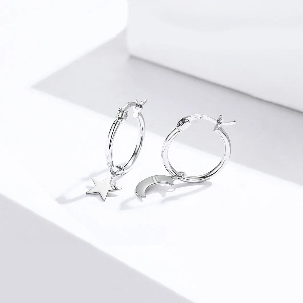 Fashion Star&Moon 925 Sterling Silver Stud Earrings