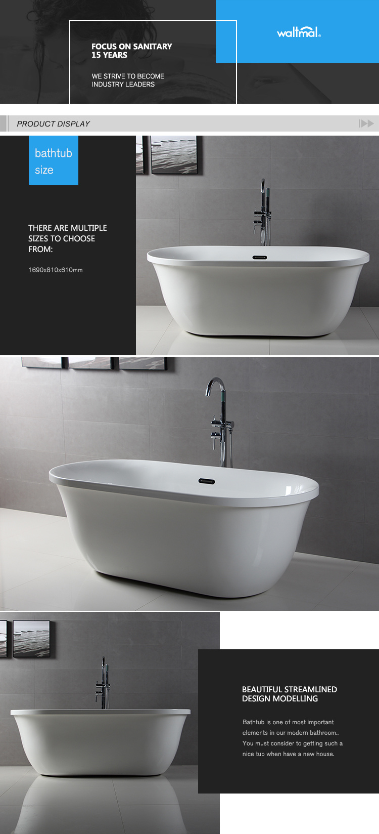 The Cheapest Deluxe Italian New Design Acrylic Free Standing Bath Tubs