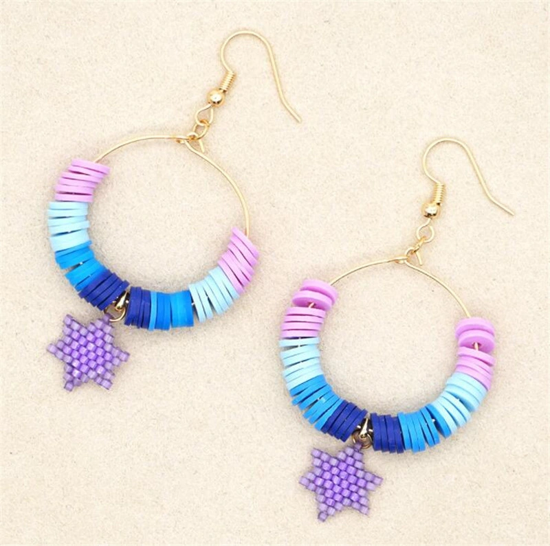 Geometric Round Soft Ceramic Earrings Female Personality Handmade Colorful Miyuki Beads Earrings Jewelry