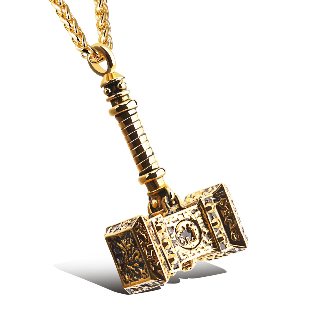 Gold-Plated Stainless Steel Thor's Hammer Pendant Necklace