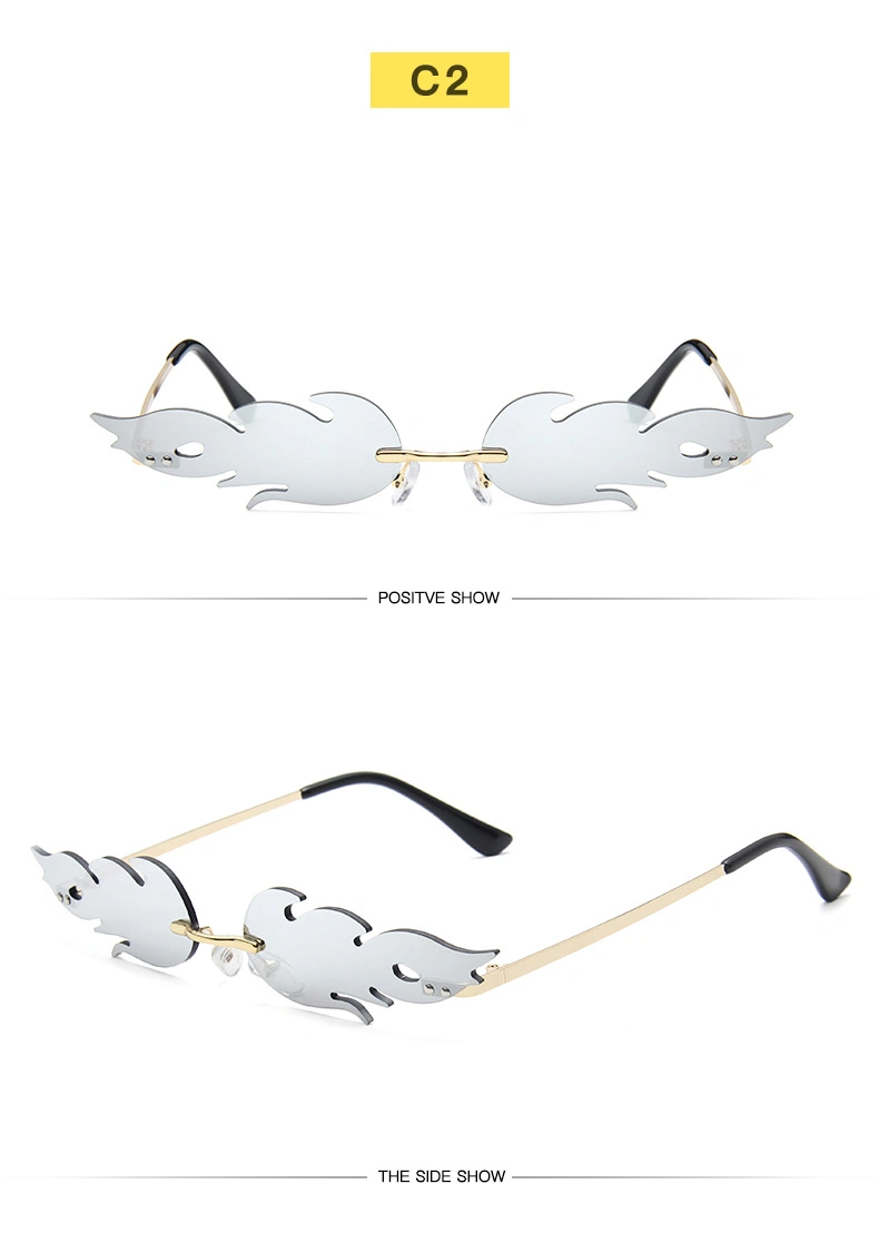2020 Ready Stock Online Hot Sale Fashion Rimless Metal Flames Sunglasses for Women
