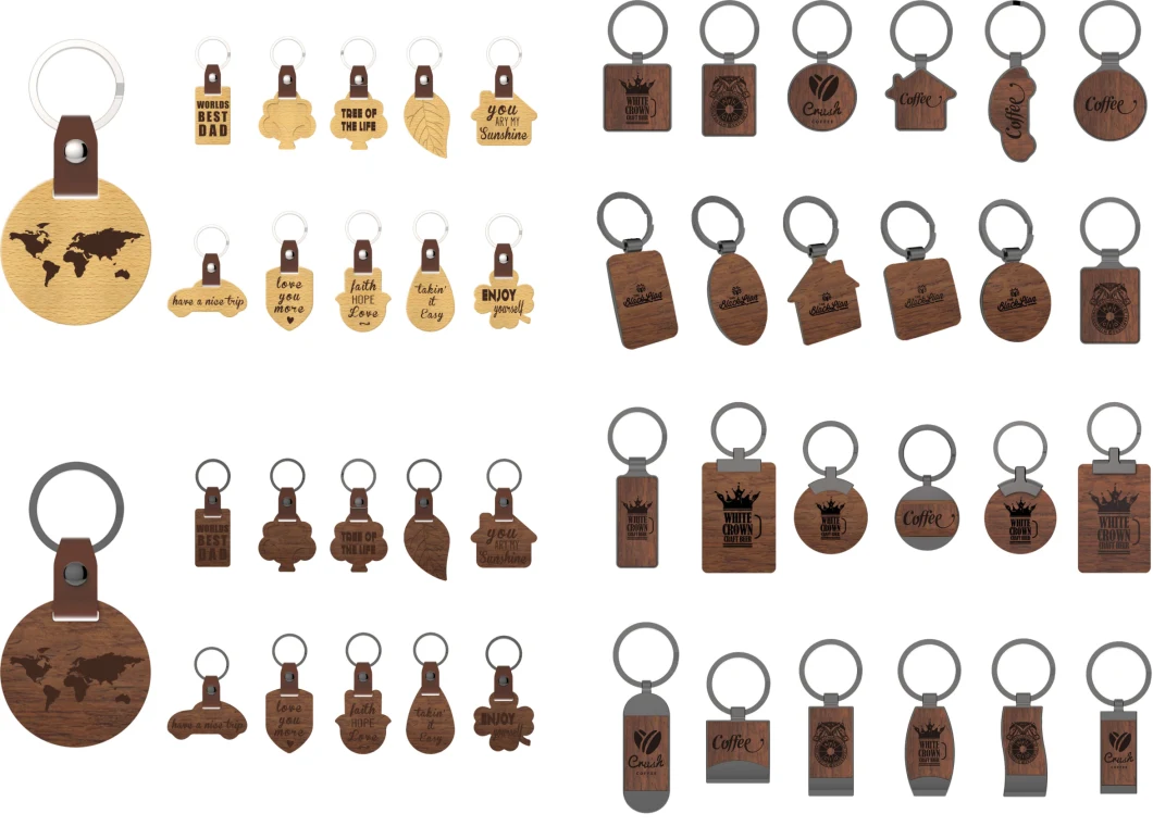 Wooden Keychain Custom Design Logo Printed Engraved Name Blank Wood Key Chain