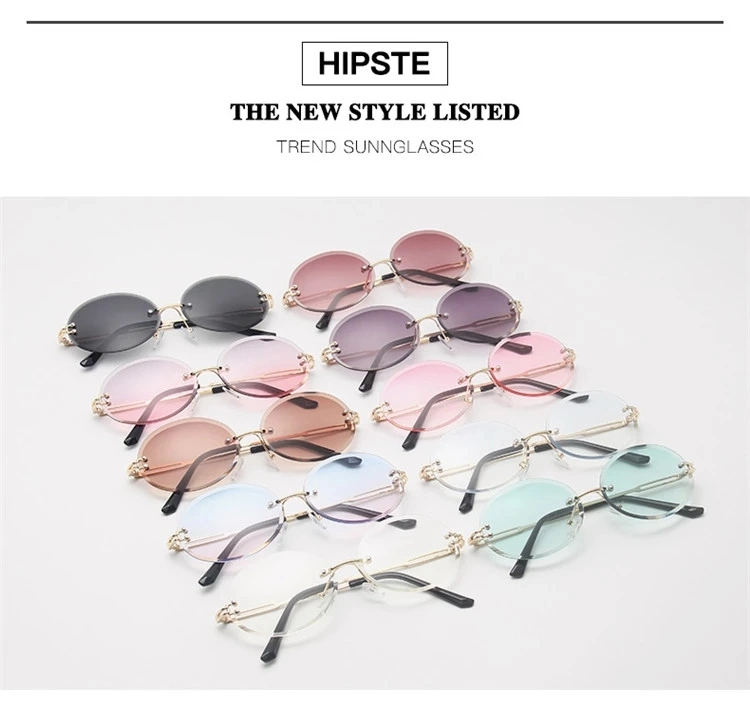 Kenbo Hot Selling Rimless Cutting Edge Sunglasses Women Colorful Vintage Oval Sunglasses