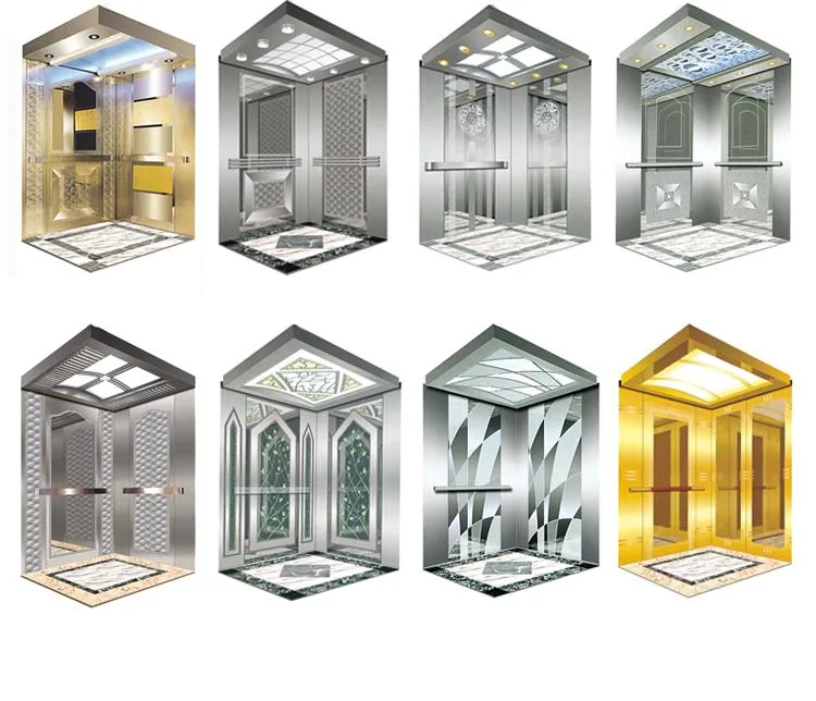 Passenger Elevator Cabin with Etched Stainless Steel Walls Elevator Parts