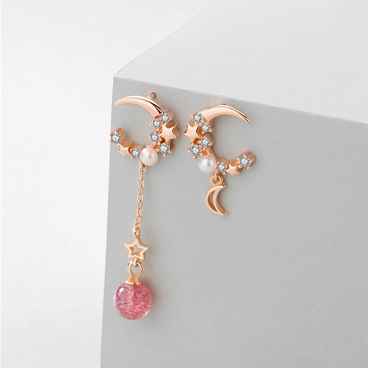 Fashion Elegant Irregular Moon Star 925 Silver Stud Earrings Jewelry with Zircon Custom Earring for Girl