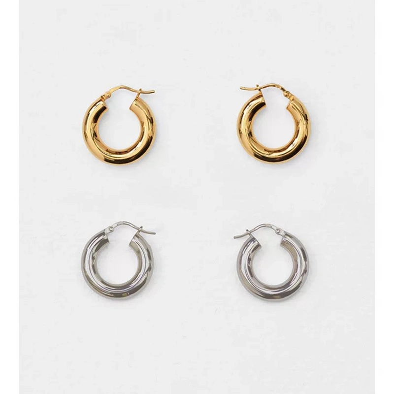 Hoop French Simple Design Solid Earrings Precious Gold-Plated Round Coil Style Fashion Earrings