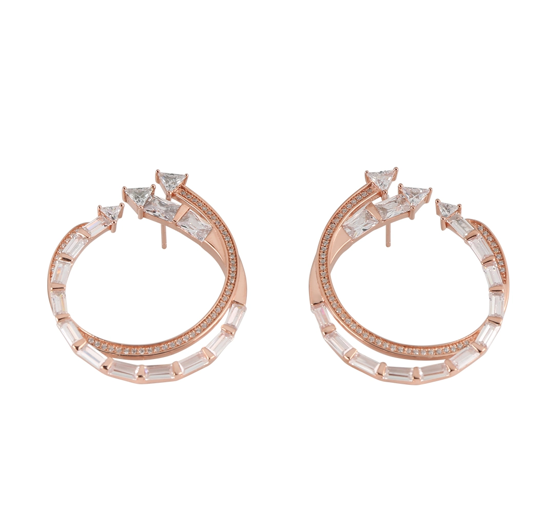 High Quality 925 Sterling Silver Shining Jewelry Rose Gold Plated Pave Zircon Earrings