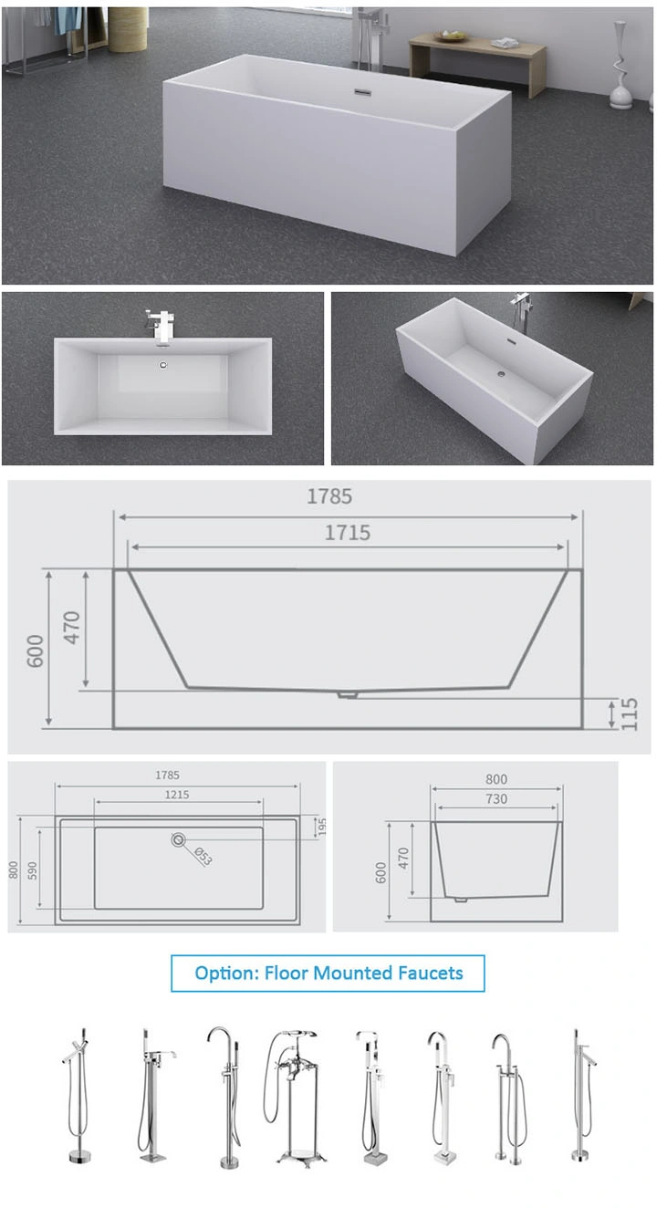 Modern Design Rectangle Acrylic Freestanding Bath Tub (LT-707)