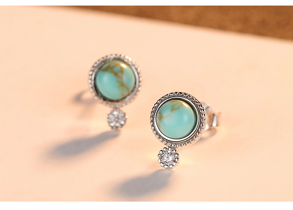 925 Sterling Silver Round Turquoise Paved CZ Stud Earrings