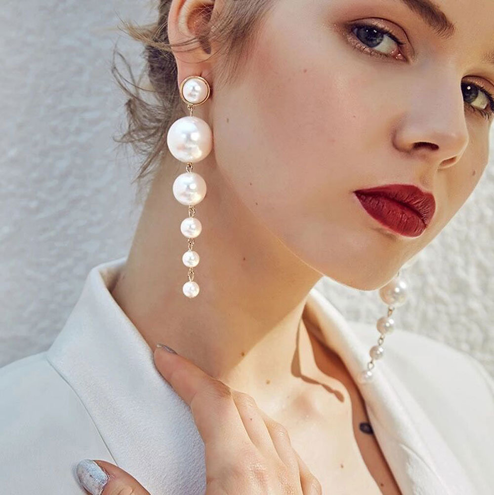 Elegant Long Drop Dangle Pearl Earrings for Women
