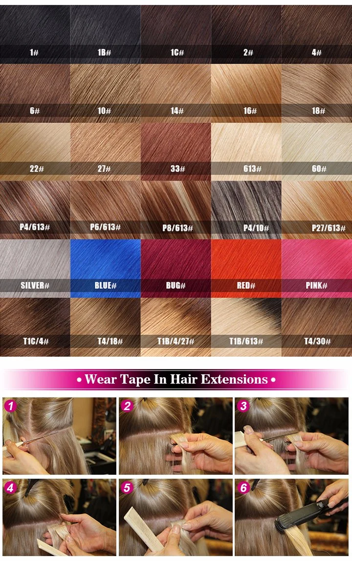 100% Brazilian Remy Tape Human Hair Extensions Strong Blue Lace Tape Adhesive 20PCS/Set Tape in Skin Weft PU Hair