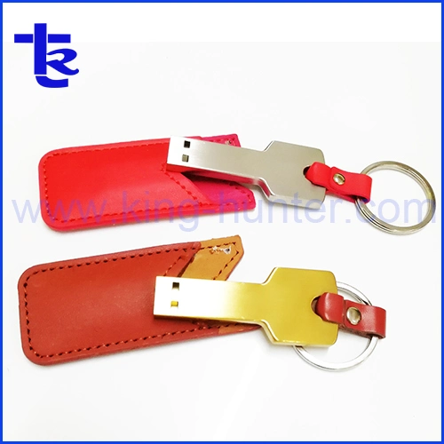 Leather Pouch with USB Flash Drive Keychain Pendrive