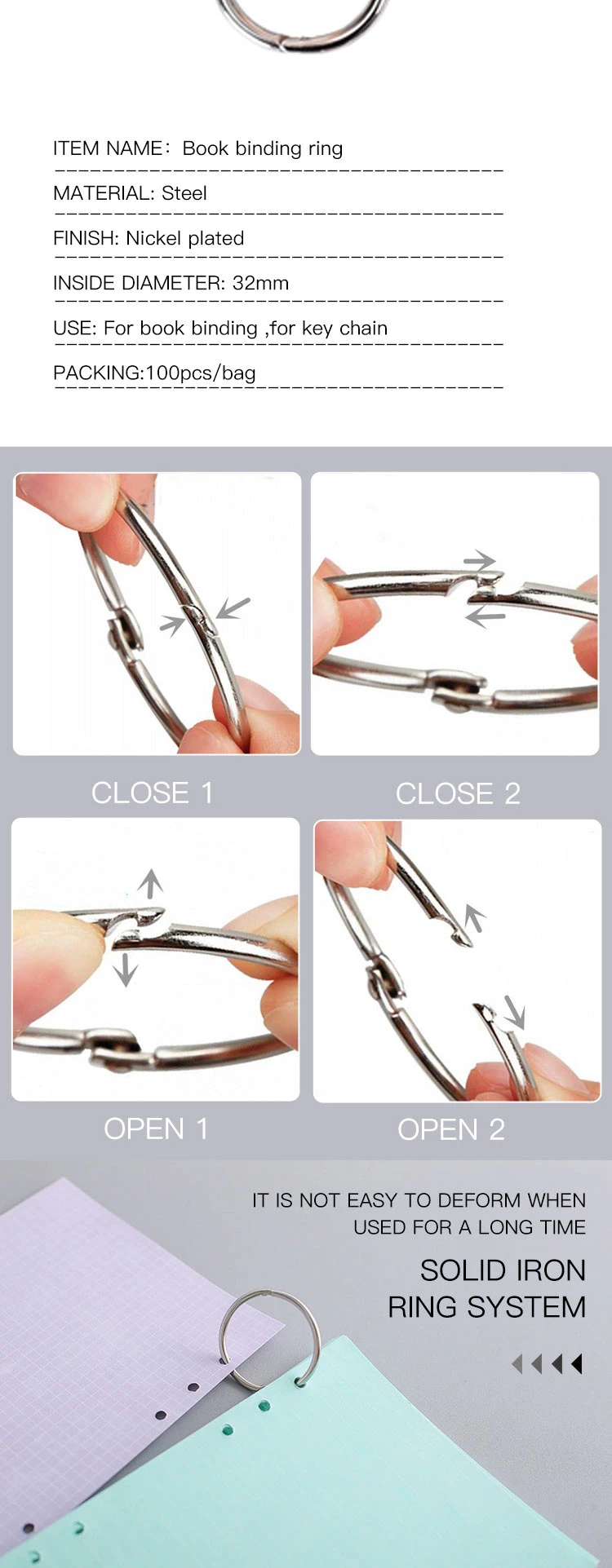 Flexible Metal Iron Book Rings for Scrapbook Notebook Keychain