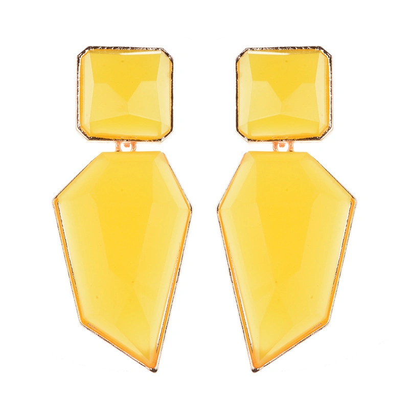 Vintage Sugar Color Geometry Gold Plated Faceted Resin Cab Stones Inlay Geometric Drop Statement Earrings