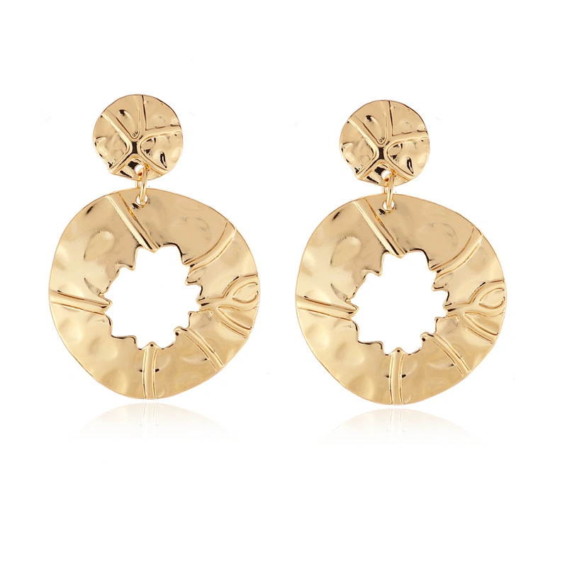Simple Jewelry for Women Gold&Silver Plated Large Disc Hoop Hollow Hook Earrings