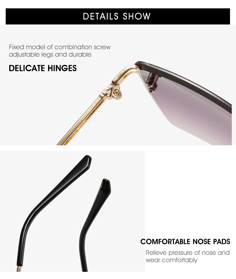 Square Shape Oversize Frameless Metal Sunglasses