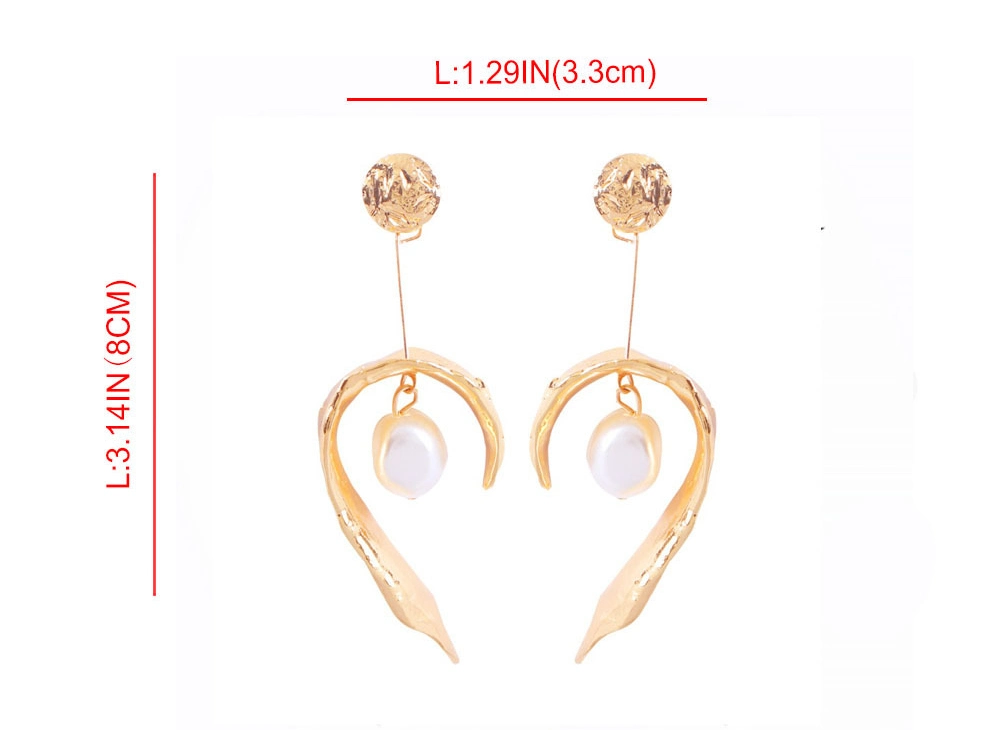 Gold Plated Geometric C Shape Alloy Earrings with Pearls Charm