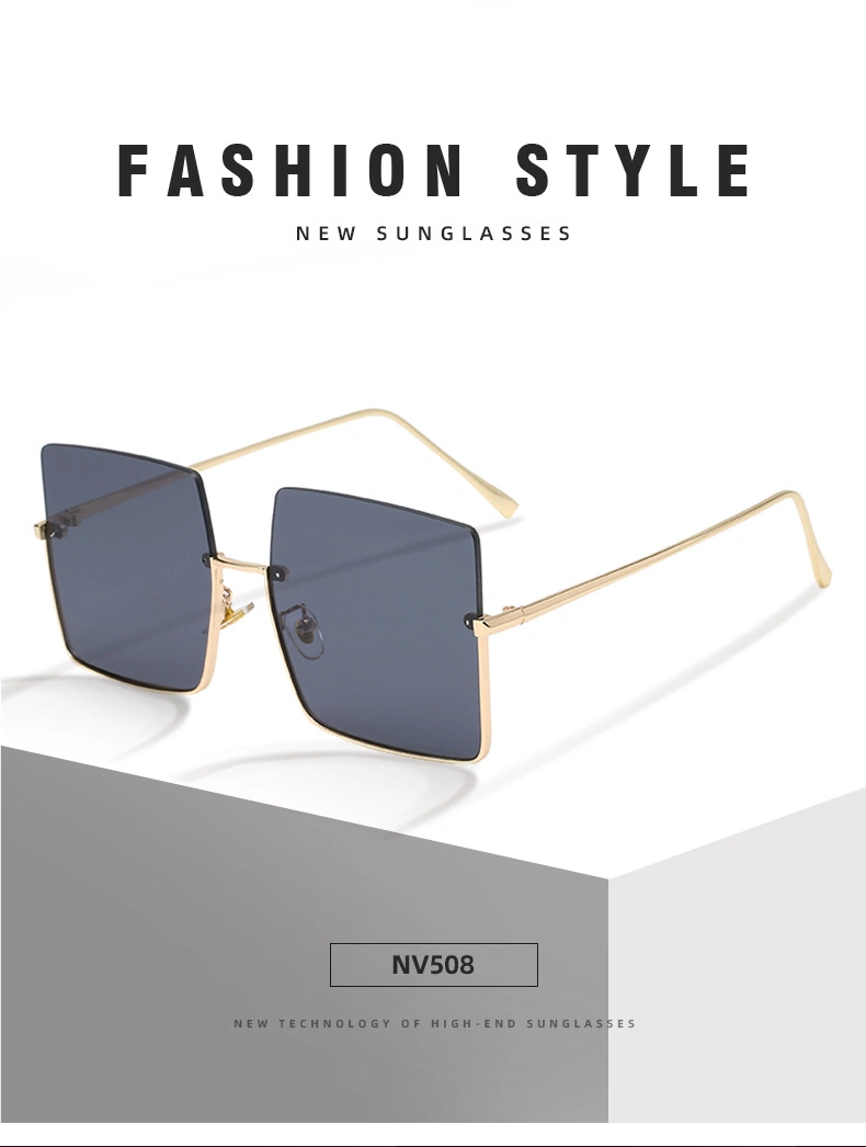 Rts Stock Low MOQ Fashion Trendy Ladies Square Half Rim Frameless Men Metal Women Oversized Sunglasses