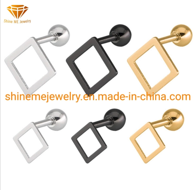 New Korean Fashion Jewelry Square Titanium Steel Ear Studs Hypoallergenic Stainless Steel Hollow Earrings for Men and Women Er2906