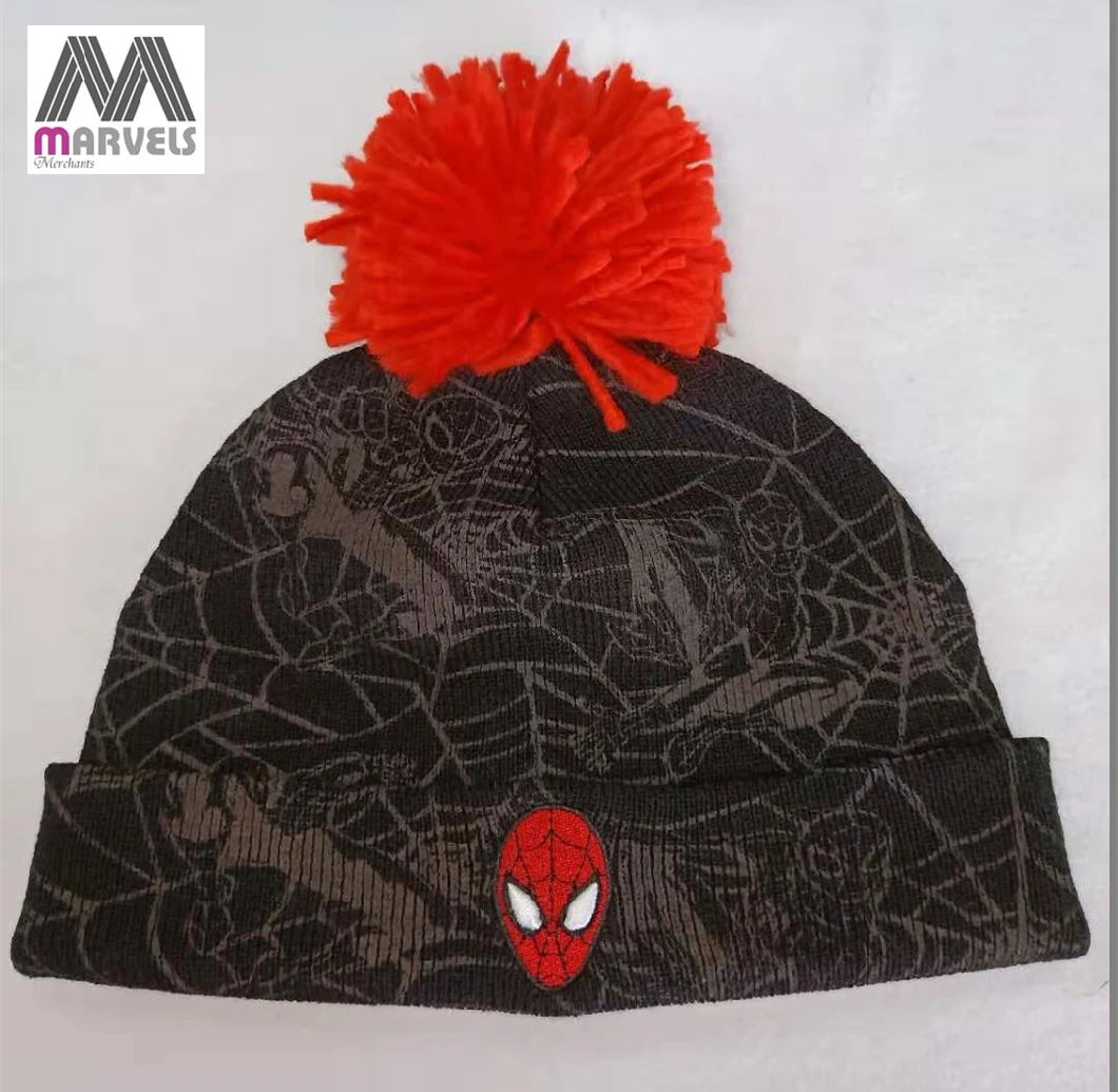 Customized Marvel Embroidered Logo Acrylic Winter Knitted Beanie
