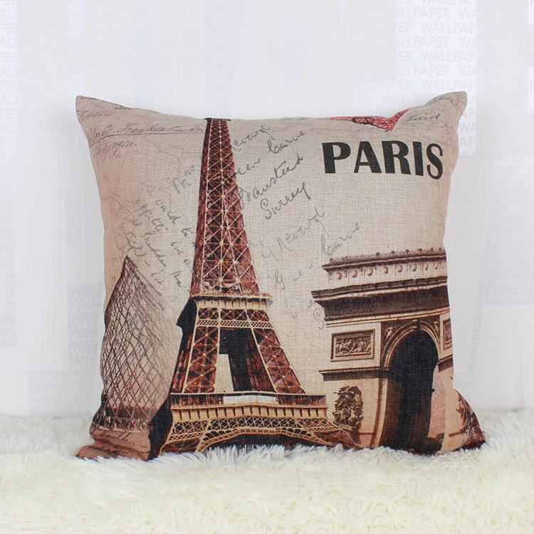 Paris Eiffel Tower Linen Pillowcase Living Room Sofa Cushion Cover