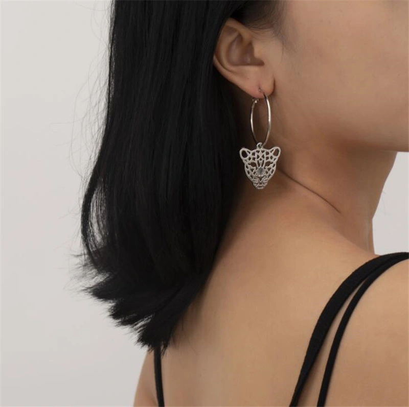 Fashion Jewelry Geometric Alloy Earrings Retro Simple Leopard Head Earrings
