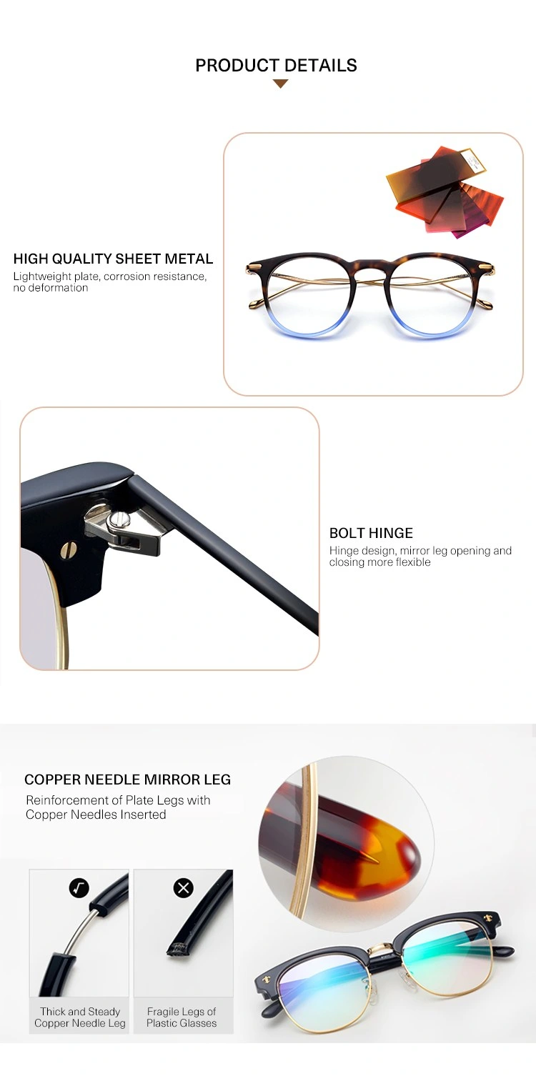 High Quality Metal Frames Acetate Frame Optical Glasses Eyeglasses Comfortable