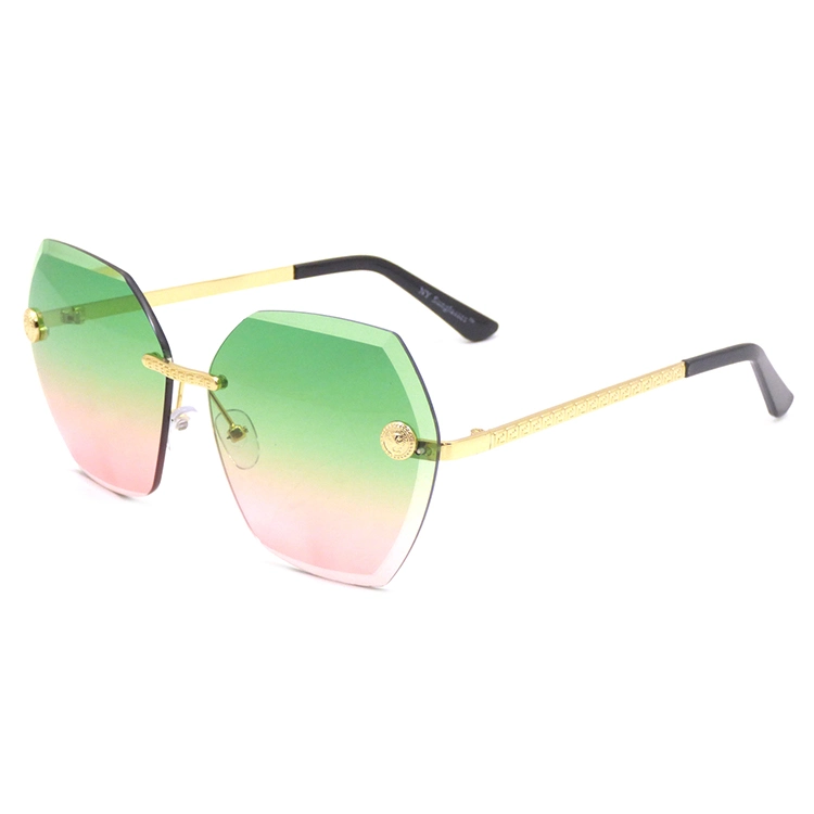 Luxury China Manufacturer Rimless Green Gradient to Pink Sunglasses