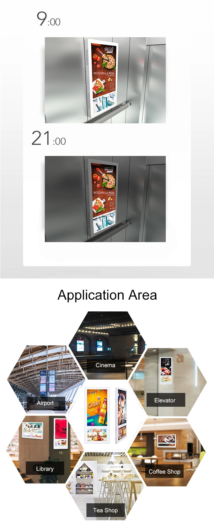 21.5 Inch Shopping Mall Elevator Wall Mounted Advertising Display All in One PC Digital Signage