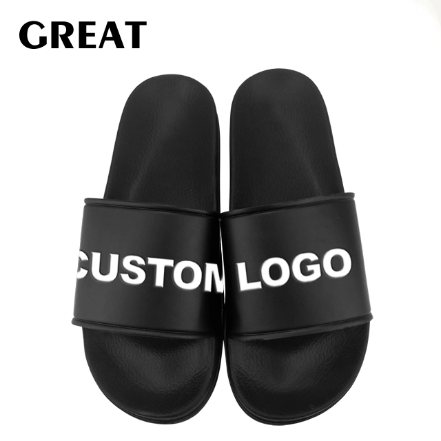 Greatshoe OEM Slide Sandal Custom Black Blank Slippers Blank Summer Beach PVC Flat Slipper