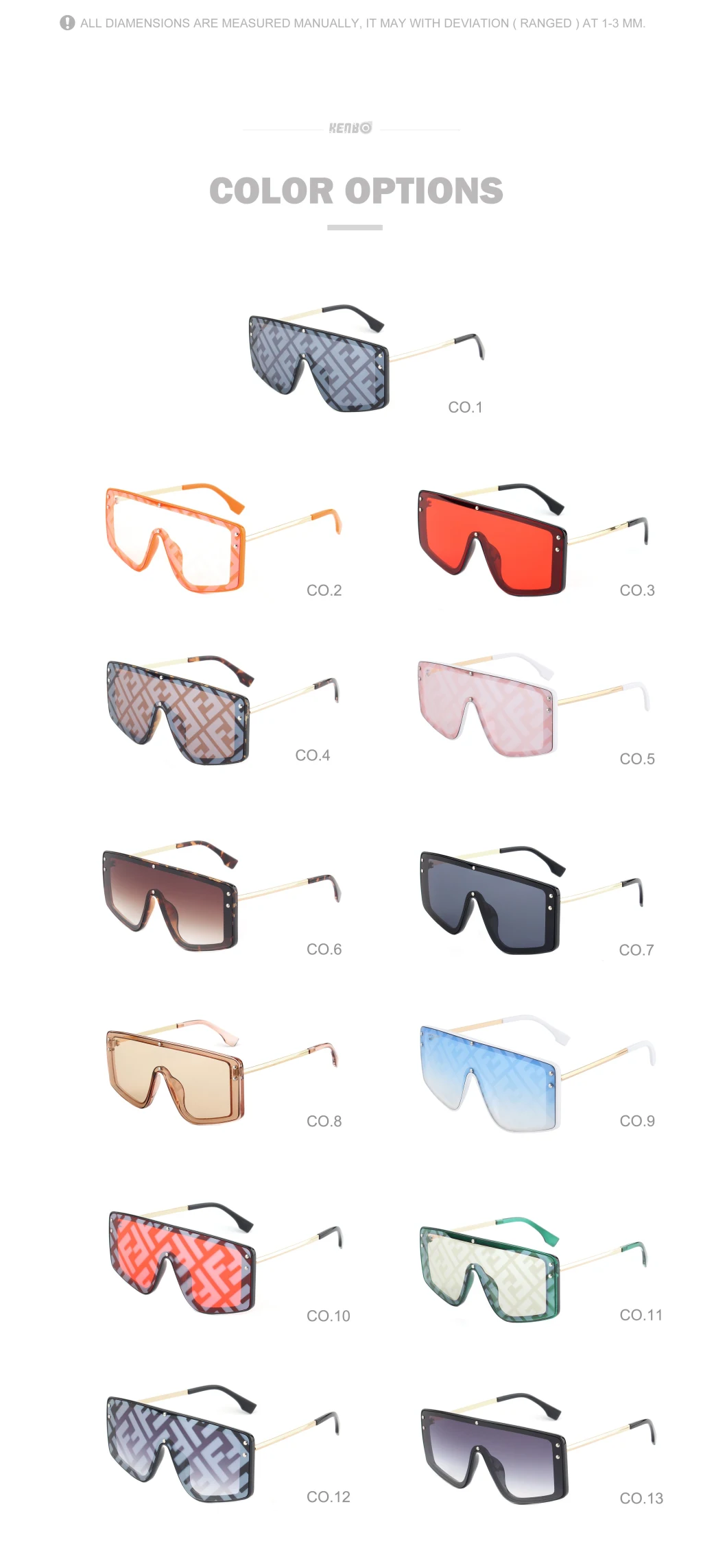 Kenbo Eyewear Oversized Rectangle Sunglasses 2020 Designer Mirror Sun Glasses Rimless Letter F One Piece Lens Sunglasses Women